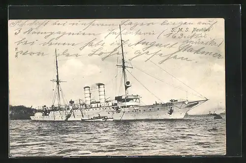 AK Kriegsschiff S.M.S. Nautilus mit gehissten Segeln