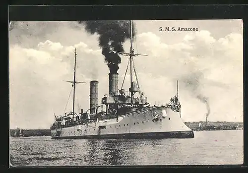 AK Kriegsschiff S.M.S. Amazone in voller Fahrt
