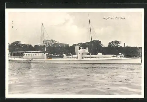 AK Kriegsschiff S.M.S. Carmen vor Anker liegend