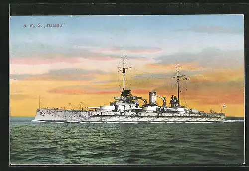 AK Kriegsschiff S.M.S. Nassau in voller Fahrt