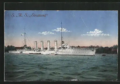 AK Kriegsschiff S.M.S. Stralsund in Küstennähe