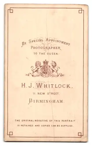 Fotografie H. J. Whitlock, Birmingham, 11, New Street, Portrait stattlicher Herr in zeitgenössischer Kleidung