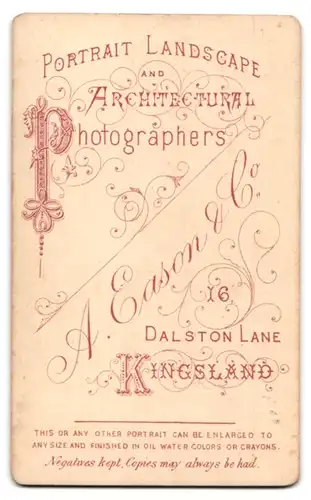 Fotografie A. Eason & Co., Kingsland, 16, Dalston Lane, Portrait junger Mann im Anzug mit Krawatte