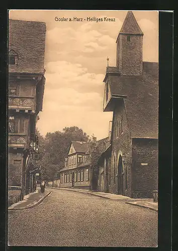 AK Goslar a. Harz, Ansicht vom Heiligen Kreuz und Cigarrenladen im Fachwerkhaus