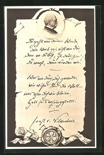 AK Portrait Otto von Bismarck auf Brief mit Siegel