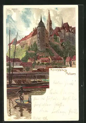 Künstler-AK Heinrich Kley: Meissen, Albrechtsburg mit Booten
