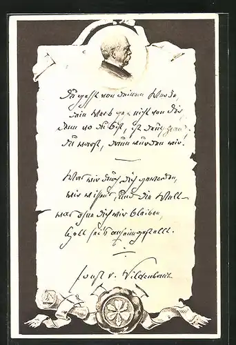 AK Portrait Fürst Otto von Bismarck auf Brief mit Siegel