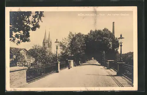 AK Mühlhausen /Thür., Strasse am Hohen Graben mit Ausblick auf die Kirche