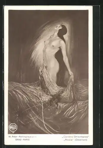 Künstler-AK sign. M. Peter-Reiningshaus: Contes Orientales, Nackte Frau mit Tüchern