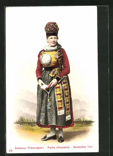 AK Costume Fribourgeois, Partie allemande, Deutscher Teil, Schweizerin in Tracht