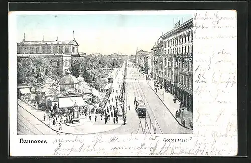 AK Hannover, Blick die Georgstrasse entlang mit Theater