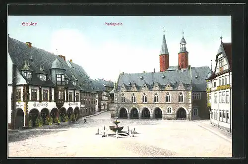 AK Goslar, Brunnen auf dem Marktplatz