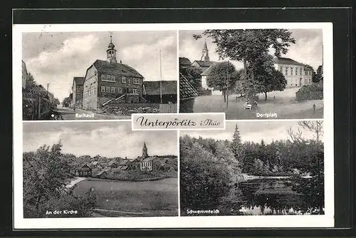 AK Unterpörlitz, Rathaus, Schwemmteich, Dorfplatz