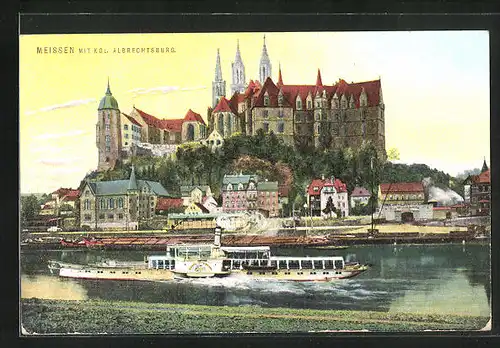 AK Meissen, Flusspartie mit kgl. Albrechtsburg