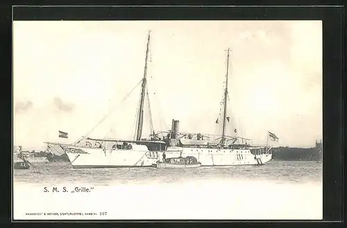 AK Kriegsschiff S. M. S. Grille vor Anker
