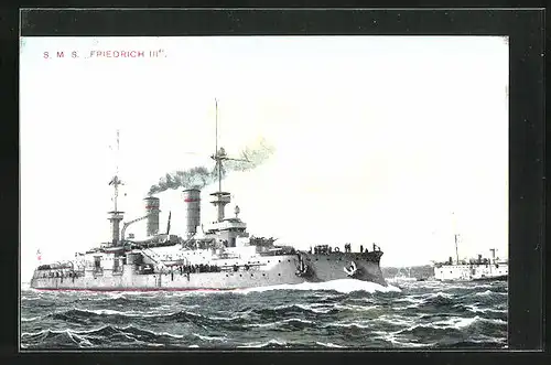 AK Kriegsschiff S. M. S. Kaiser Friedrich III. vor der Küste