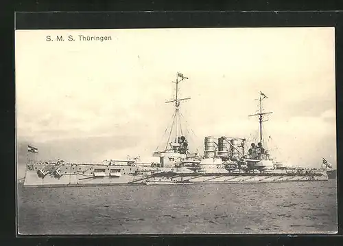 AK Kriegsschiff SMS Thüringen mit Schnellboot