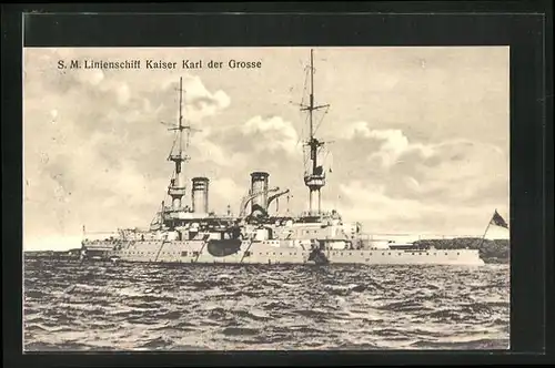 AK SM Linienschiff Kaiser Karl der Grosse bei leichtem Wellengang, Kriegsschiff