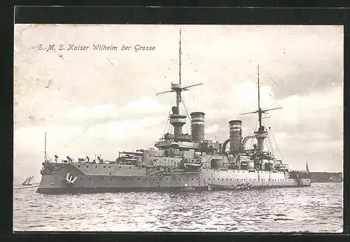 AK SMS Kaiser Wilhelm der Grosse mit Beiboot, Kriegsschiff