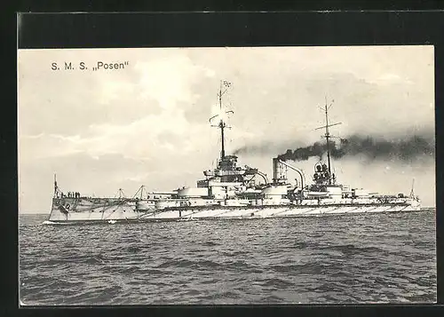 AK Linienschiff S.M. Posen, auf dem Meer, Kriegsschiff