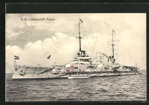AK Linienschiff S.M. Posen liegt vor Anker, Kriegsschiff