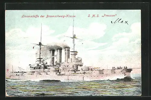 AK Kriegsschiff S.M.S. Preussen, Linienschiff der Braunschweig-Klasse
