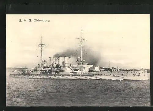 AK Kriegsschiff S.M.S. Oldenburg auf See