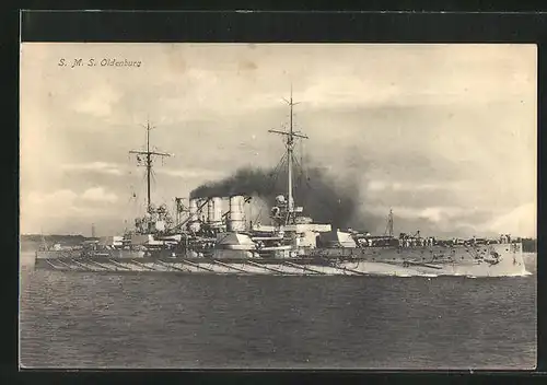 AK Kriegsschiff S.M.S. Oldenburg mit Besatzung