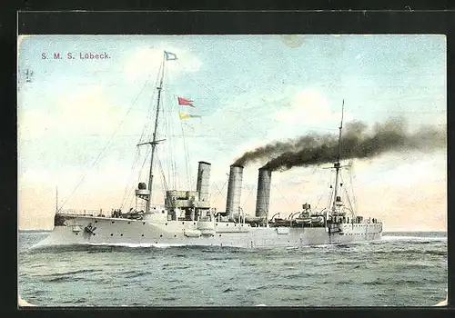 AK S.M.S. Lübeck unter Volldampf auf hoher See