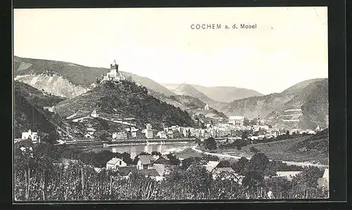 AK Cochem a. d. Mosel, Totalansicht mit Fluss