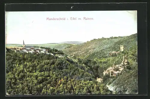 AK Manderscheid i. Eifel, Gesamtansicht mit Ruinen