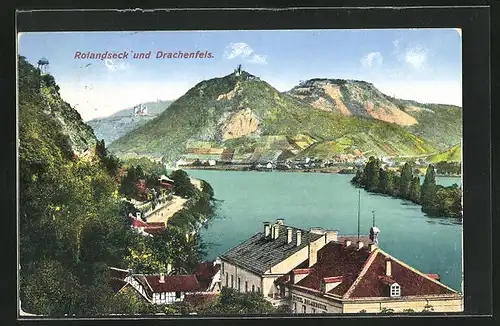 AK Rolandseck, Gesamtansicht mit Drachenfels