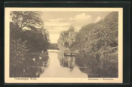 AK Externsteine /Teutob. Wald, Wasserseite mit Ruderern und Schwäne