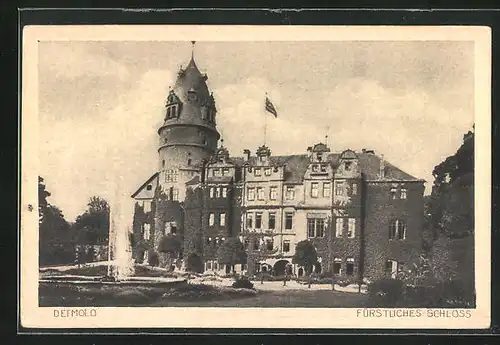 AK Detmold, Fürstliches Schloss mit Springbrunnen