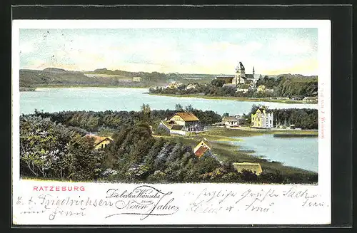 AK Ratzeburg, Ortsansicht mit See und Kirche