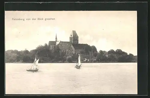 AK Ratzeburg, von der Bäck aus gesehen mit Seegelbooten