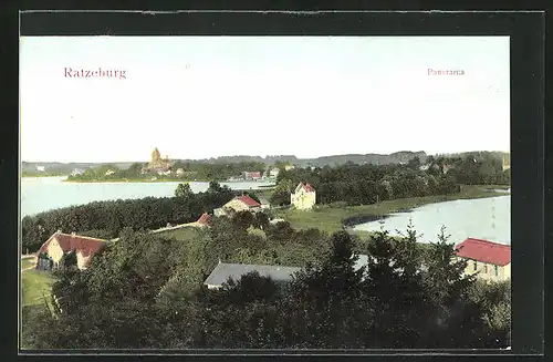 AK Ratzeburg, Panorama mit See und Kirche