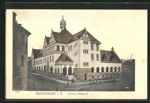 AK Reichenbach i. V., Gesamtansicht vom Kaiserl. Postamt