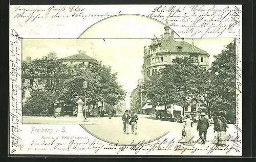 AK Freiberg i. S., Strassenpartie mit Litfasssäule