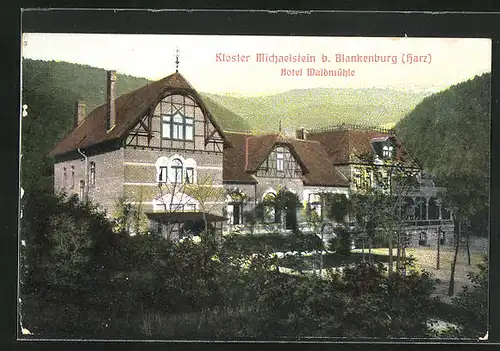 AK Kloster Michaelstein, Hotel Waldmühle von Waldemar Zimmermann gegen Gebirgszug
