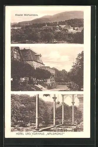 AK Michaelstein, Hotel Kurhaus Waldmühle, Kloster Michaelstein aus der Vogelschau