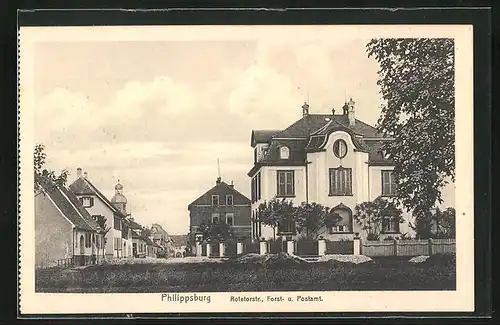 AK Philippsburg, Rotetorstrasse mit Forst- und Postamt