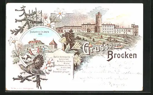 Lithographie Brocken, Brockenhaus im Jahre 1806, Brockenhotel