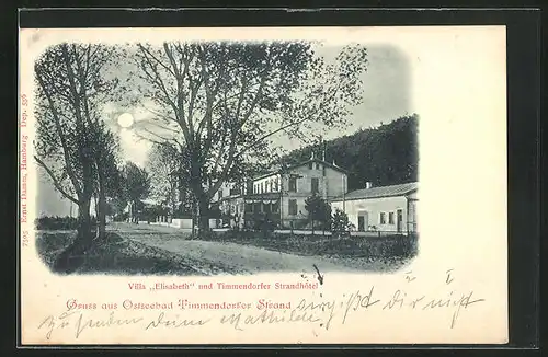 Mondschein-AK Timmendorferstrand, Villa Elisabeth und Timmendorfer Strandhotel