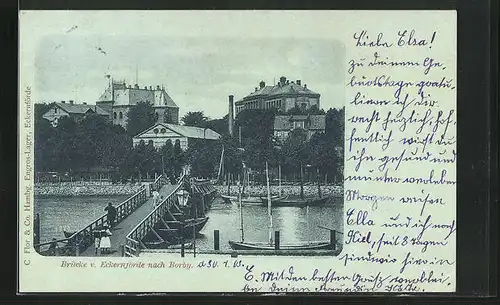 Mondschein-AK Eckernförde-Borby, Brücke mit Ortsblick