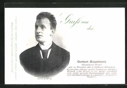 AK Portrait des Dichters Gerhart Hauptmann