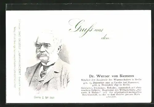 AK Portrait des Gelehrten Dr. Werner von Siemens