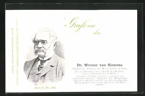 AK Portrait des Gelehrten Dr. Werner von Siemens