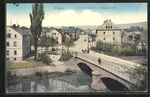 AK Mügeln, Dresdnerstrasse mit Müglitzbrücke