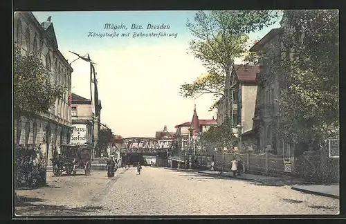 AK Mügeln, Königstrasse mit Bahnunterführung